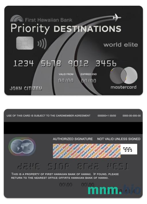 Hawaii Priority Destinations World Elite Credit przykład karty mastercard w formacie PSD
